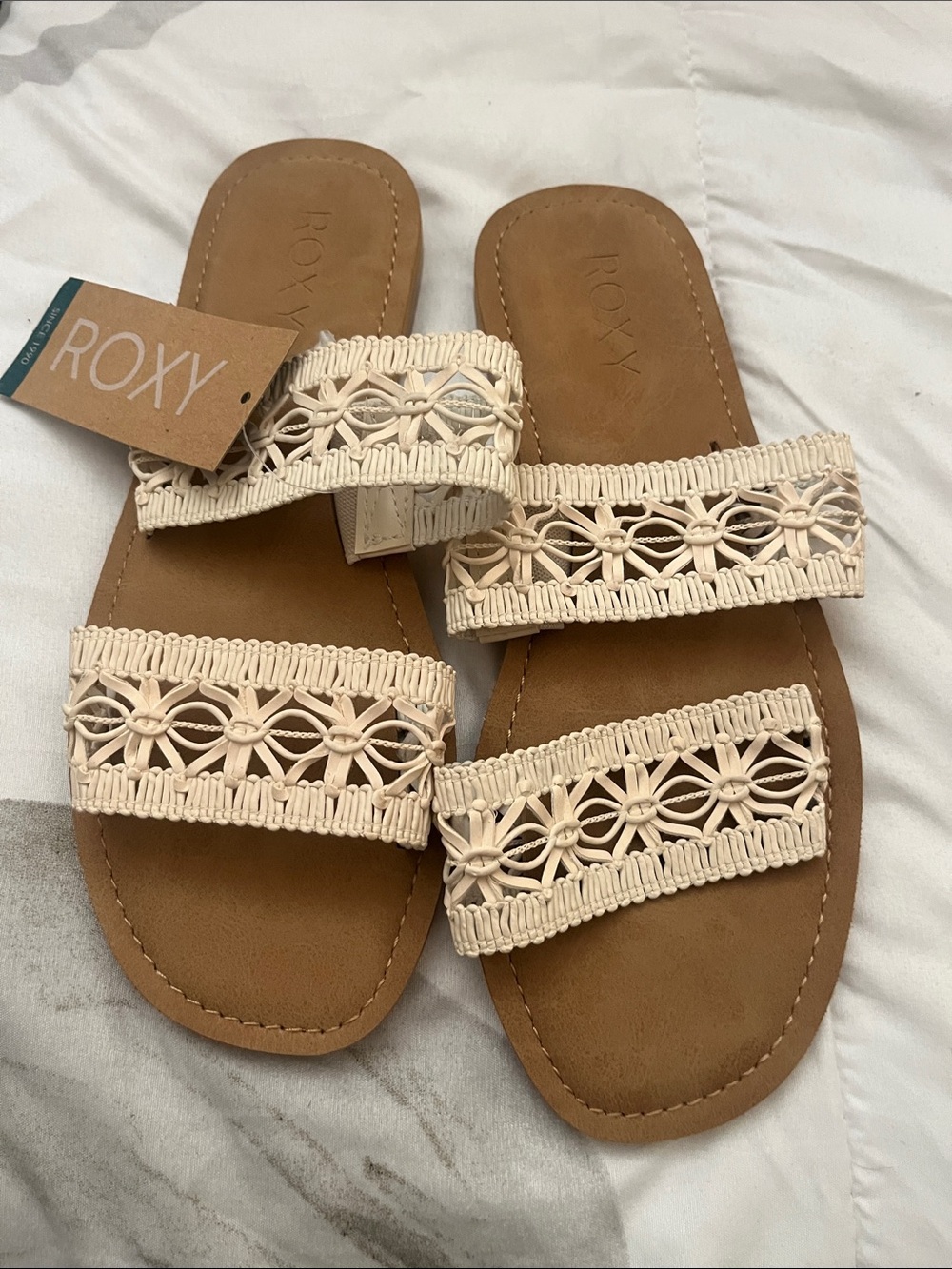 Roxy Cream Braided Double-Strap Slide Sandals